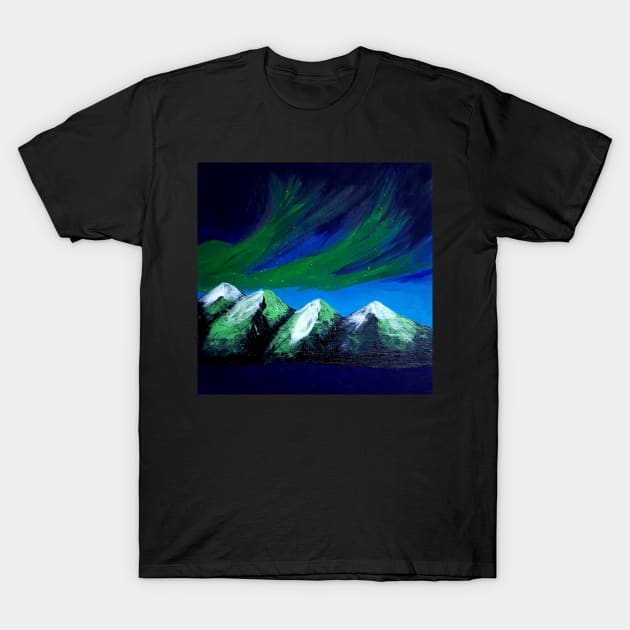 An Aurora borealis sky with beautiful snow capped mountains winter T-Shirt by LukjanovArt